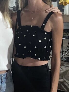 H&M Black Crop Top with White Polka Dots